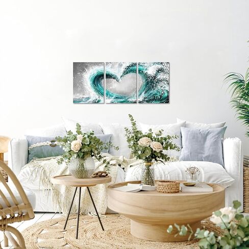 HOMEOART Bedroom Wall Art Ocean Wave Painting Love Sign Wall Decor Framed Artwork Bathroom Bedroom Living Room Decor (Turquoise) in Saudi Arabia