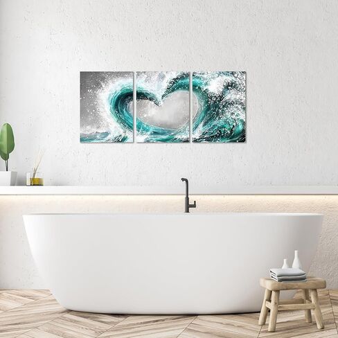 HOMEOART Bedroom Wall Art Ocean Wave Painting Love Sign Wall Decor Framed Artwork Bathroom Bedroom Living Room Decor (Turquoise) in Saudi Arabia