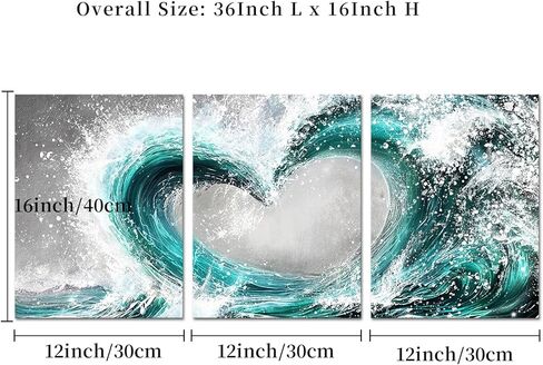 HOMEOART Bedroom Wall Art Ocean Wave Painting Love Sign Wall Decor Framed Artwork Bathroom Bedroom Living Room Decor (Turquoise) in Saudi Arabia