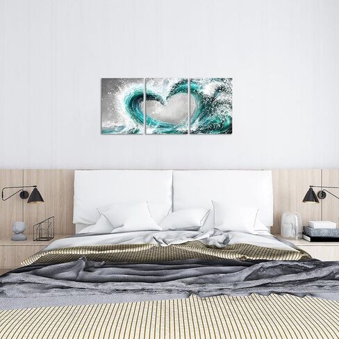 HOMEOART Bedroom Wall Art Ocean Wave Painting Love Sign Wall Decor Framed Artwork Bathroom Bedroom Living Room Decor (Turquoise) in Saudi Arabia