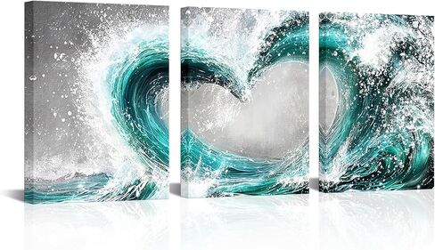 HOMEOART Bedroom Wall Art Ocean Wave Painting Love Sign Wall Decor Framed Artwork Bathroom Bedroom Living Room Decor (Turquoise) in Saudi Arabia