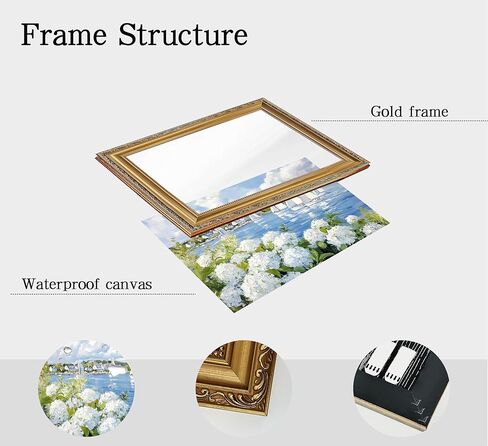 Vintage Gold Frame 3D Texture Coastal Floral Wall Art Summer Ocean Aesthetics Sailing Painting Picture Wall Decor White Hydrangea Poster Print Artwork for Kitchen Bedroom Living Room Home Decoration in Saudi Arabia