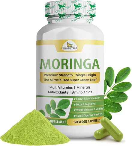 Organic Veda Moringa Leaf Powder Capsules, 1000mg, 360 Count - Pure Natural Moringa Oleifera Dietary Supplement - Lactation Support, Boost Energy, Promotes Digestion & Immunity - Vegan, Non-GMO in Kuwait
