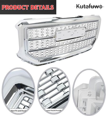 Front Upper Bumper Grille Grill Assembly Compatible with 2016-2019 GMC Sierra 1500, OEM Denali Style Chrome Engine Heat Dissipation Mesh Grille Covers in Kuwait