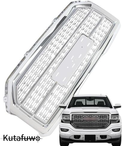 Front Upper Bumper Grille Grill Assembly Compatible with 2016-2019 GMC Sierra 1500, OEM Denali Style Chrome Engine Heat Dissipation Mesh Grille Covers in Kuwait