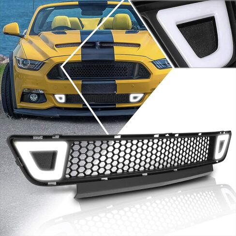 Honeycomb Mesh Front Lower Bumper Grille Grill w/LED Light Compatible with 15-17 Ford Mustang Base Ecoboost GT,Black in Kuwait