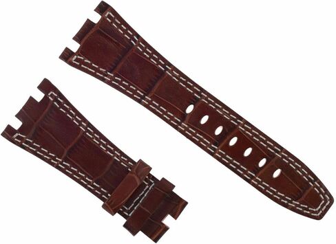 Ewatchparts 28mm Leather Watch Band Strap Compatible With Audemars Piguet Offshore Safari Watch Brown With White Stitching in Kuwait