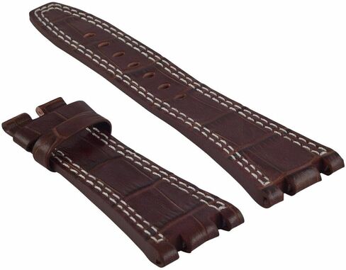 Ewatchparts 28mm Leather Watch Band Strap Compatible With Audemars Piguet Offshore Safari Watch Brown With White Stitching in Kuwait
