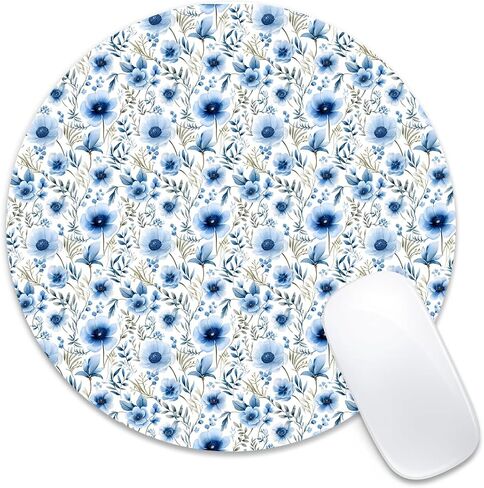 Round Mouse Pad 7.87 x 7.87 Inch, Pink Floral Vine on White Print for Laptop Gaming, Stitched Edge Non-Slip Rubber Base, Home Office Decor Desk Accessories in Saudi Arabia