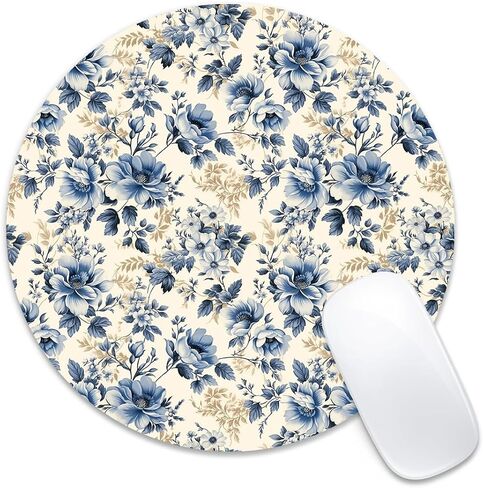 Round Mouse Pad 7.87 x 7.87 Inch, Pink Floral Vine on White Print for Laptop Gaming, Stitched Edge Non-Slip Rubber Base, Home Office Decor Desk Accessories in Saudi Arabia