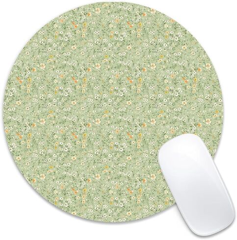 Round Mouse Pad 7.87 x 7.87 Inch, Pink Floral Vine on White Print for Laptop Gaming, Stitched Edge Non-Slip Rubber Base, Home Office Decor Desk Accessories in Saudi Arabia