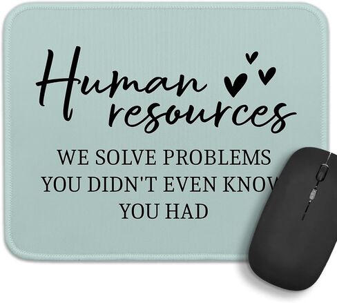 Human Rescurces Funny HR Office Humor Square غير قابلة للانزلاق لوحة ماوس ذات حافة مخيطة مقاومة للماء، لأجهزة الكمبيوتر الماوس اللاسلكية ألعاب مكتب المنزل، هدية لصديق Rescurces Boss Leader Coworker in Saudi Arabia