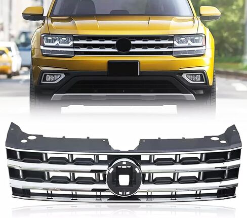 شبكة شواء المصد الأمامي للسيارات YLT متوافقة مع 2018-2020 Volkswagen VW Atlas شبكة كروم علوية سوداء in Kuwait