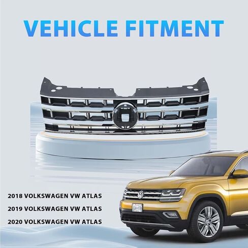 شبكة شواء المصد الأمامي للسيارات YLT متوافقة مع 2018-2020 Volkswagen VW Atlas شبكة كروم علوية سوداء in Kuwait