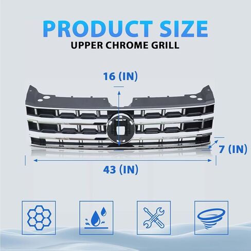 شبكة شواء المصد الأمامي للسيارات YLT متوافقة مع 2018-2020 Volkswagen VW Atlas شبكة كروم علوية سوداء in Kuwait
