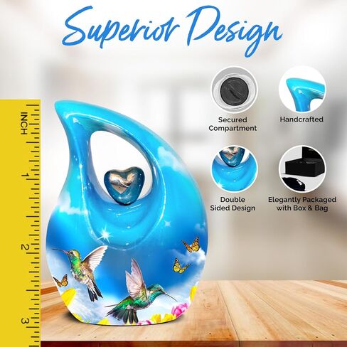 جرة حرق الجثث على شكل دمعة للرماد البشري - جرة جنازة للرماد للرجال والنساء - جرة دمعة تذكارية مصنوعة يدويًا للذكور والإناث - تكريم أحبائك مع جرة الدفن (أزرق سماوي، صغير) in Kuwait