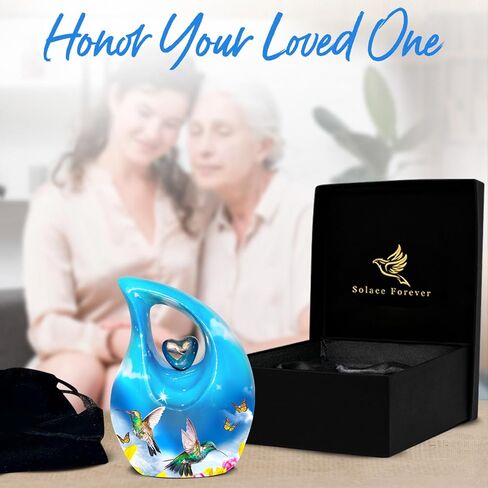 جرة حرق الجثث على شكل دمعة للرماد البشري - جرة جنازة للرماد للرجال والنساء - جرة دمعة تذكارية مصنوعة يدويًا للذكور والإناث - تكريم أحبائك مع جرة الدفن (أزرق سماوي، صغير) in Kuwait