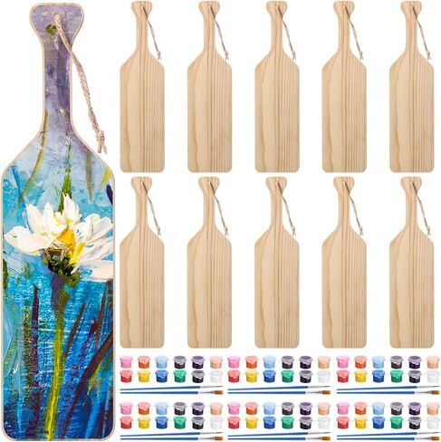 Fullhawl 10 Set 18 Inch Unfinished Wood Paddle Greek Sorority Fraternity Paddle with 10 Paints, Paintbrush Wooden Solid Pine for Art Craft DIY Gift Home Greek Frat Painting Wall Hanging Decoration in Kuwait