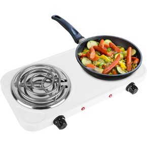Moclever 2000W كهربائي مزدوج الموقد لفائف التدفئة المحمولة لوحة ساخنة موقد كونترتوب RV موقد كهربائي مع أقدام مطاطية غير قابلة للانزلاق 5 تعديلات درجة الحرارة، أسود