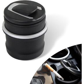 Pack-1 Car Ashtray with Lid, Mini Detachable Auto Ashtray, Portable Smokeless Cylinder Cup Holder Ash Tray (Black)