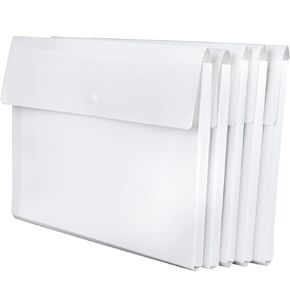 VANRA Expanding Poly File Jacket Filing Envelope File Folder Pockets Document Holder Organizer A4 Letter Size with Snap Button (White, Pack of 5)