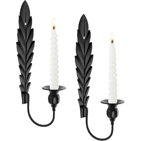 Anndason مجموعة من 2 شمعدان حائط أسود، حامل شموع حائطي فريد من نوعه للديكور، حامل شمعدان حائطي، شمعدانات شمعدان لتزيين الحائط لديكور المنزل، الزفاف، الطعام، الحفلات (أسود) in Kuwait