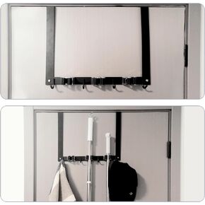 Over the Door Broom and Mop Holder，Drilling Free Mop and Broom Holder Wall Mount with 2 Over Door Hooks，Metal Mop and Broom Holder for Laundry Room, Garage, Kitchen, Closet, Bathroom