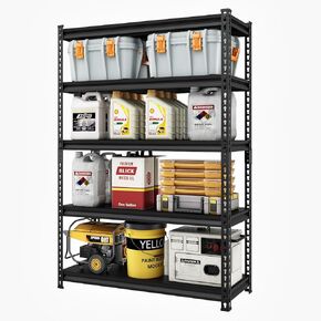 48" W Garage Shelving Heavy Duty，2500LBS Loads Adjustable Garage Storage Shelves, 5-Tier Metal Shelving Units and Storage Racks Heavy Duty, 48"W x 18"D x 78"H，Black