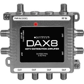 Antennas Direct DAX 8-Output TV Antenna Distribution Amplifier, Output to 8 Televisions, CATV Systems, 4K 8K Ready – w/Power Supply, Coaxial Cable (Silver)