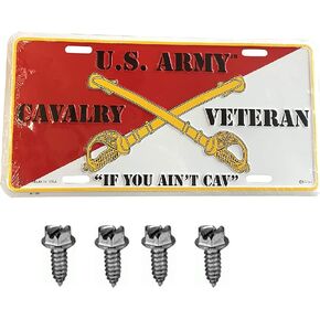 United States Army Cavalry Automobile Metal License Plate Including Fastener Screws