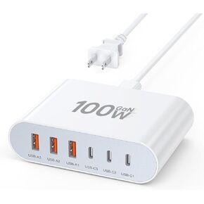 100W USB C Fast Charger Block Compact GaN 6 Port PD USB C and QC USB A Wall Charger Type C Charging Station Hub Adapter Plug Cube Brick for iPhone 15 14 13 12 Pro Max iPad Pro Air Samsung Pixel LG