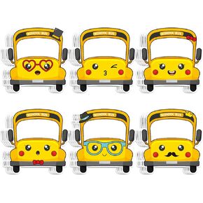 120Pcs School Bus Name Tags Funny Cartoon School Bus Nameplate Stickers Classroom Bulletin Board Label Decals for Back to School Party Desk Wall Message Board