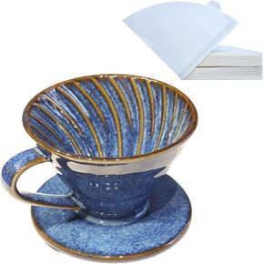 Ceramic Coffee Dripper includes 50 Filters 01 Pour Over Coffee Maker Porcelain V 60 Hand Brewed Set Pottery Artisanal Drip Brew Barista Gift for 1-2 People Travel Camping Office Home in Saudi Arabia