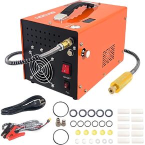 PCP Air Compressor 4500Psi 30Mpa Waterless/oil-free Air Pump Rifle Pistol Paintball Tank Power Supply Built-in 12V car DC 110V AC Household with Power Converter And Oil Wet Filter Easy To Carry