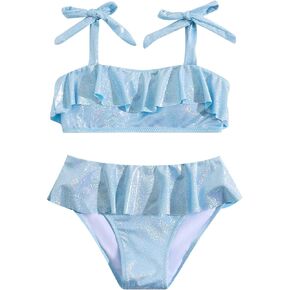 Girls Two Piece Bathing Suits Bikini Swimsuits Set Summer Ruffle Swimwear for 7-14 Years