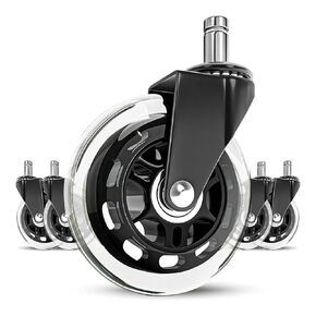 Office Chair Casters (Set of 5) Rolling Heavy Duty Safety, 3 Inch (Approx. 7.6 cm) Replacement Rubber Casters for Computer Gaming Tables for Hardwood Floors and Carpets (Dark Black)