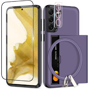 حافظة SAMONPOW لهاتف Samsung Galaxy S22+ Plus مع واقي شاشة + غطاء كاميرا + حبل 5 في 1 لهاتف Samsung Galaxy S22 Plus حافظة هاتف محفظة وحامل بطاقات حافظة مقاومة للصدمات لهاتف Samsung S22 Plus 5G 6.6 بوصة in Kuwait