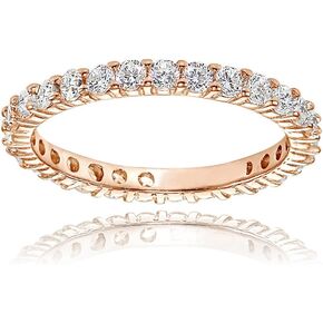 Hoops & Loops 925 Sterling Silver Cubic Zirconia 2mm Round-cut Eternity Wedding Bridal Anniversary Band Ring for Women Teen Girls, Silver, Yellow & Rose Gold