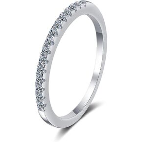 Moissanite Wedding Band 925 Sterling Silver with 18K White Gold Plated Eternity Bands for Women Stackable 0.15 Carat D Color VVS1 Lab Created Diamond Band Ring Moissanite Rings for Women