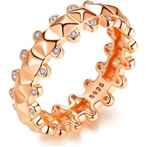 Rose Gold Punk Rings Biker Eternity Band Sterling Silver 925 Cubic Zirconia for Women US Size 6 7 8