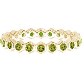MOONEYE Full Eternity Band 3 MM Round Peridot Gemstone 925 Sterling Silver Hexagonal Wedding Ring