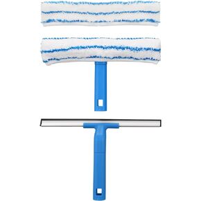 Window Cleaning Combo(12IN), Silicon Window Squeegee + Microfiber Glass Wiper, Professional Window Cleaner for Bathroom, Shower, Car, Glass