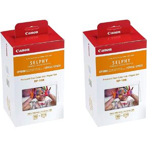 Canon Color Ink/Paper Set, Compatible with SELPHY CP910/CP820/CP1200, RP-108 (Pack of 2)