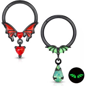 YOFANST 16G 2pcs Stainless Steel Dangle Charm Septum Clicker Opal CZ Helix Daith Earrings Hoop
