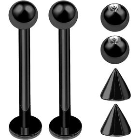 2Pcs Black Anodized 16g Labret Studs Piercing Jewelry Monroe Tragus Cartilage Lip Medusa 3mm Ball More Choices