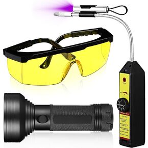 Auto Air Conditioner Leak Detector Tool WJL-6000 Refrigerant Leak Detector with UV Flashlight and Yellow UV Protective Glasses for HVAC Air Conditioner R22 R410A R134A