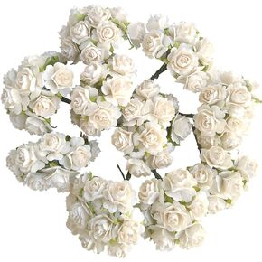 100 pcs Mulberry Paper Mini Roses Artificial Flowers with Stems Size 20mm for Craft (Light Pink)