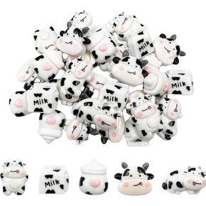 Cow Flatback Resin Beads Charms, 30Pcs Cute Cow Cowhead Boxed Milk Cow Print Feeding Bottle Resin Flatback Charms for DIY Phone Case Scrapbooking Embellishment Crafts Jewelry Making Decor (cow)
