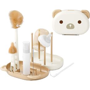Portable BPA-Free Bottle Brush Set for Babies Includes Pacifier Brush, Straw Brush, Bear Box, WarmPurple