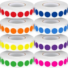 8000 Pieces 1/2 Inch Round Color Coding Labels Roll Dot Stickers Adhesive Solid Colors Circle Stickers for Inventory Organize, File Classification